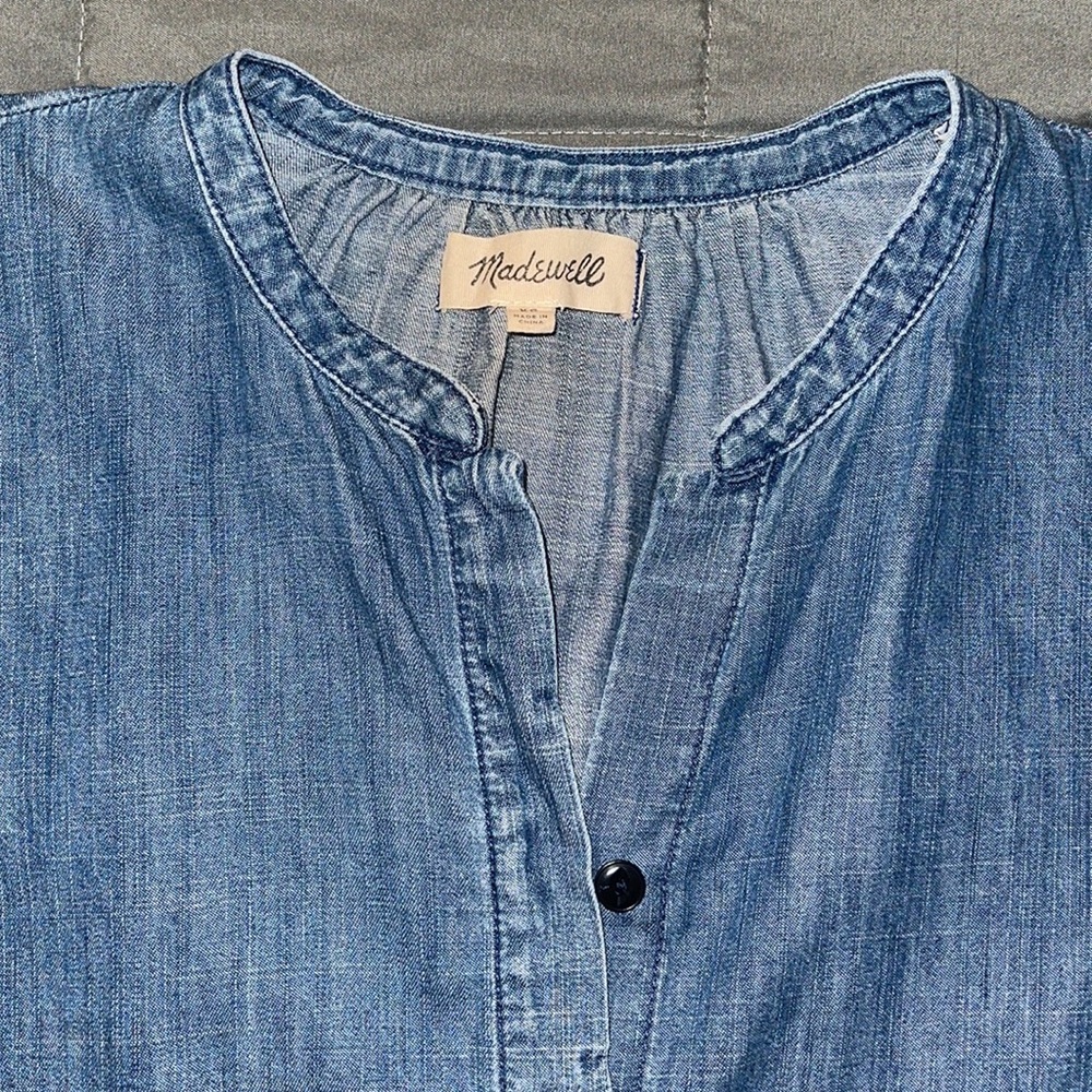 MADEWELL Denim Tie-Sleeve Button down Shirt size XS Soft Denim 100% Cotton - Picture 8 of 16